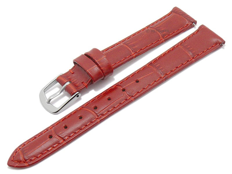 Meyhofer EASY-CLICK Uhrenarmband Sacaton 12mm rot Leder Alligator-Prägung abgenäht (Schließenanstoß 12 mm)