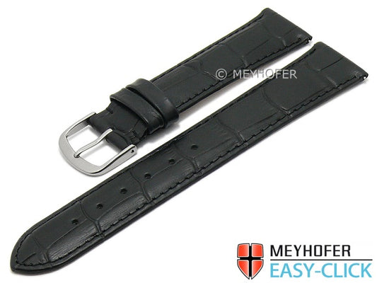 Meyhofer EASY-CLICK Uhrenarmband Sacaton 24mm schwarz Leder Alligator-Prägung abgenäht (Schließenanstoß 22 mm)