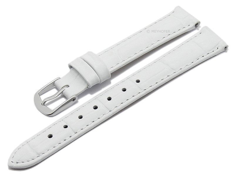 Meyhofer EASY-CLICK Uhrenarmband XL Payson 14mm weiß Leder Alligator-Prägung abgenäht (Schließenanstoß 12 mm)