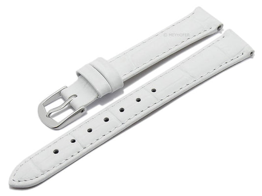 Meyhofer EASY-CLICK Uhrenarmband Sacaton 15mm weiß Leder Alligator-Prägung abgenäht (Schließenanstoß 14 mm)