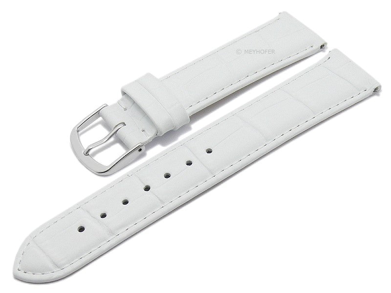 Meyhofer EASY-CLICK Uhrenarmband Sacaton 24mm weiß Leder Alligator-Prägung abgenäht (Schließenanstoß 22 mm)