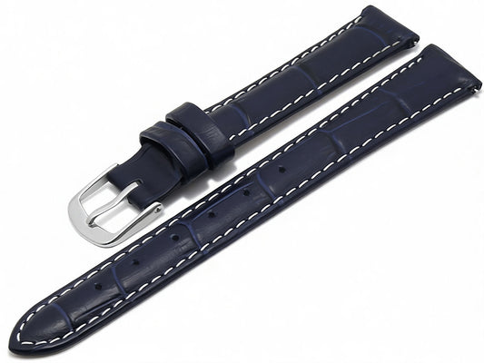 Uhrenarmband EASY-CLICK Ruston dunkelblau echt Leder Alligator-Prägung helle Kontrastnaht von MEYHOFER