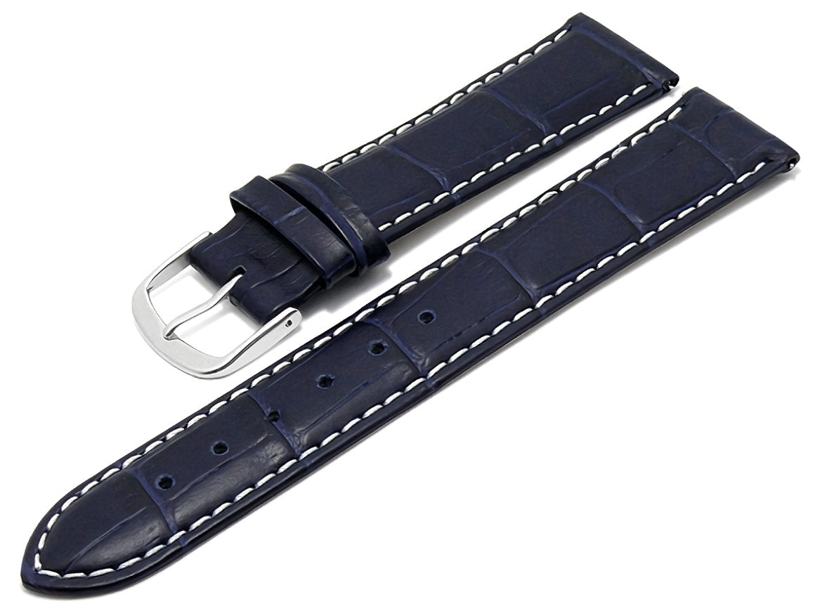 Uhrenarmband EASY-CLICK Ruston dunkelblau echt Leder Alligator-Prägung helle Kontrastnaht von MEYHOFER