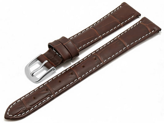 Uhrenarmband EASY-CLICK Ruston dunkelbraun echt Leder Alligator-Prägung helle Kontrastnaht von MEYHOFER