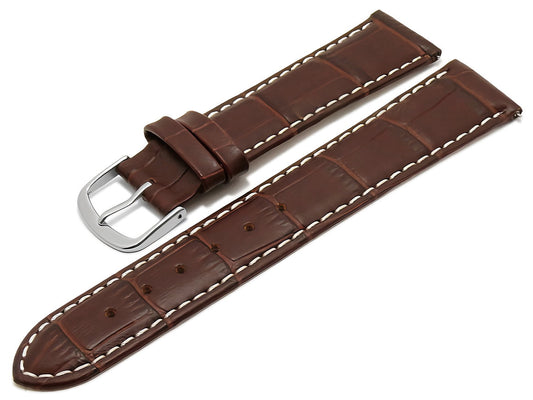 Uhrenarmband EASY-CLICK Ruston dunkelbraun echt Leder Alligator-Prägung helle Kontrastnaht von MEYHOFER