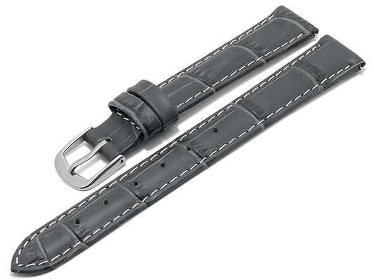 Uhrenarmband EASY-CLICK Ruston dunkelgrau echt Leder Alligator-Prägung helle Kontrastnaht von MEYHOFER