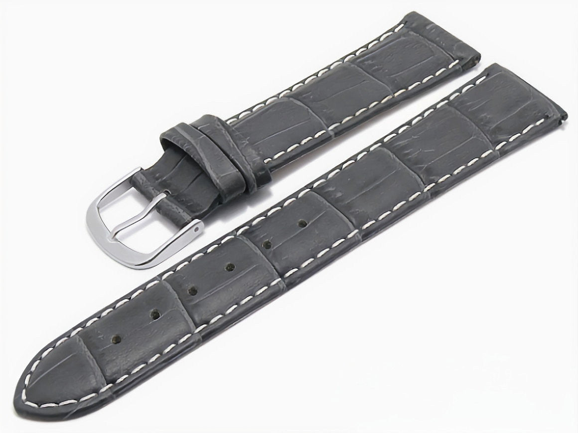 Uhrenarmband EASY-CLICK Ruston dunkelgrau echt Leder Alligator-Prägung helle Kontrastnaht von MEYHOFER