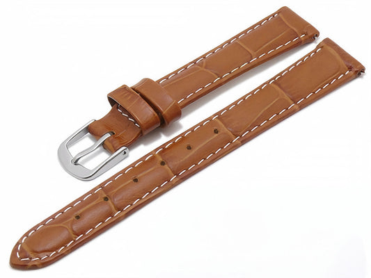 Uhrenarmband EASY-CLICK Ruston hellbraun echt Leder Alligator-Prägung helle Kontrastnaht von MEYHOFER