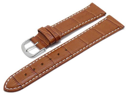 Uhrenarmband EASY-CLICK Ruston hellbraun echt Leder Alligator-Prägung helle Kontrastnaht von MEYHOFER