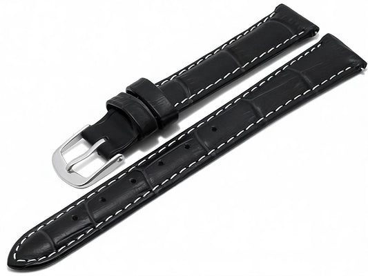 Uhrenarmband EASY-CLICK Ruston schwarz echt Leder Alligator-Prägung helle Kontrastnaht von MEYHOFER