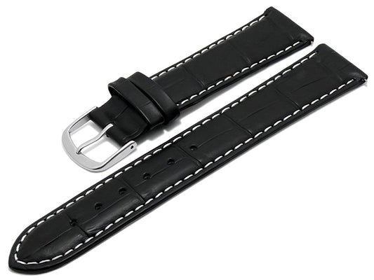 Uhrenarmband EASY-CLICK Ruston schwarz echt Leder Alligator-Prägung helle Kontrastnaht von MEYHOFER