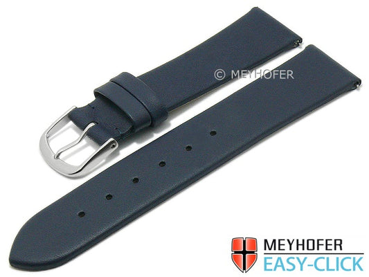 Meyhofer EASY-CLICK Uhrenarmband XS Tampa 22mm dunkelblau Leder glatt ohne Naht (Schließenanstoß 20 mm)