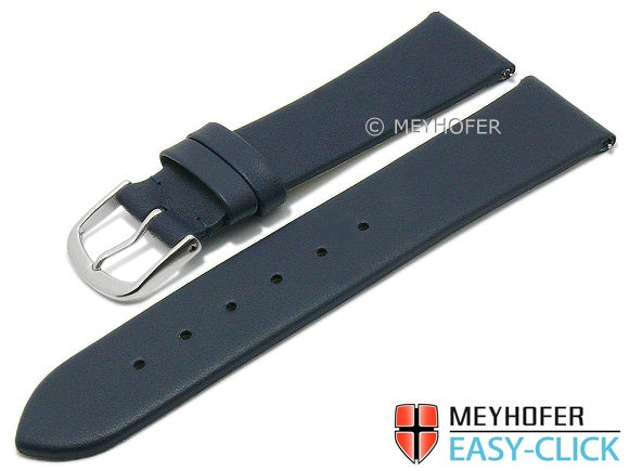 Meyhofer EASY-CLICK Uhrenarmband XS Tampa 20mm dunkelblau Leder glatt ohne Naht (Schließenanstoß 18 mm)
