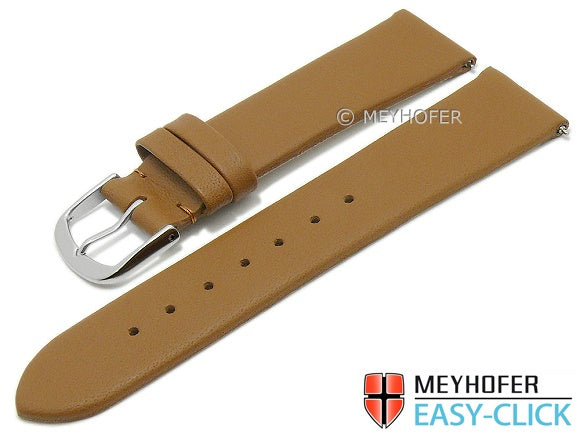 Meyhofer EASY-CLICK Uhrenarmband XS Tampa 18mm hellbraun Leder glatt ohne Naht (Schließenanstoß 16 mm)