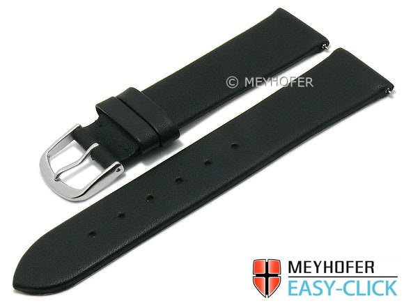 Meyhofer EASY-CLICK Uhrenarmband XS Tampa 18mm schwarz Leder glatt ohne Naht (Schließenanstoß 16 mm)