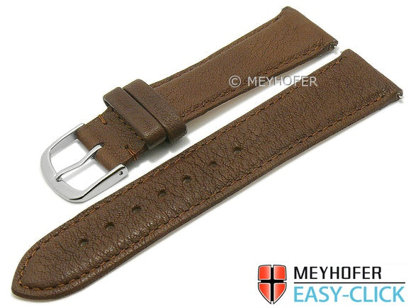 Meyhofer EASY-CLICK Uhrenarmband XS Ecola 22mm dunkelbraun Leder vegetabil genarbt abgenäht (Schließenanstoß 20 mm)