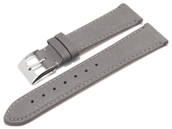 Meyhofer EASY-CLICK Uhrenarmband XS Ecola 18mm grau Leder vegetabil genarbt abgenäht (Schließenanstoß 16 mm)