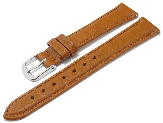 Meyhofer EASY-CLICK Uhrenarmband XS Ecola 16mm hellbraun Leder vegetabil genarbt abgenäht (Schließenanstoß 14 mm)