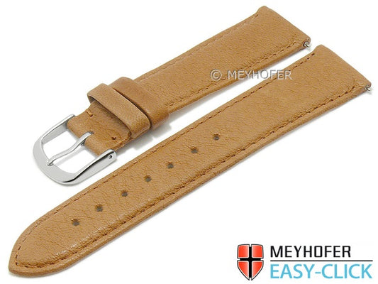 Meyhofer EASY-CLICK Uhrenarmband XS Ecola 20mm hellbraun Leder vegetabil genarbt abgenäht (Schließenanstoß 18 mm)