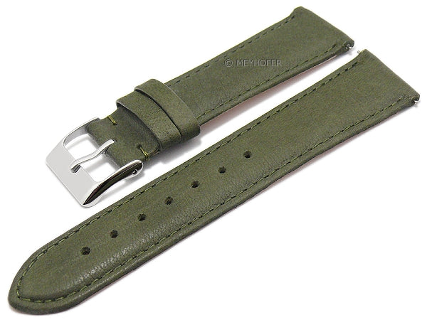 Meyhofer EASY-CLICK Uhrenarmband XS Ecola 18mm olivgrün Leder vegetabil genarbt abgenäht (Schließenanstoß 16 mm)