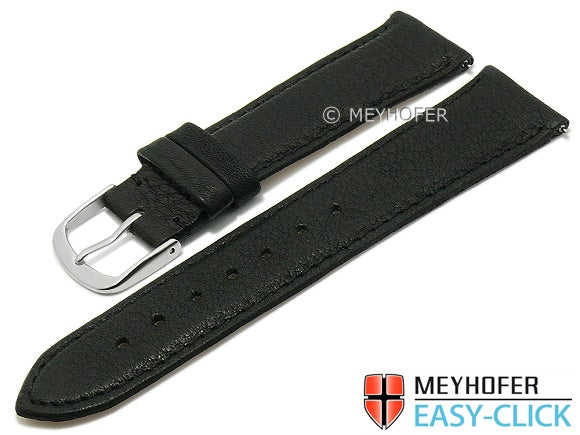 Meyhofer EASY-CLICK Uhrenarmband XS Ecola 18mm schwarz Leder vegetabil genarbt abgenäht (Schließenanstoß 16 mm)