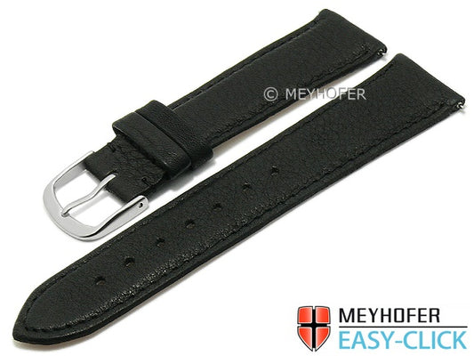 Meyhofer EASY-CLICK Uhrenarmband XS Ecola 18mm schwarz Leder vegetabil genarbt abgenäht (Schließenanstoß 16 mm)