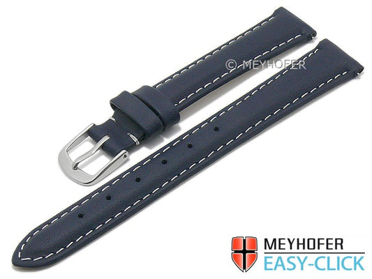 Meyhofer EASY-CLICK Uhrenarmband Amnicon 14mm dunkelblau Leder glatt helle Naht (Schließenanstoß 12 mm)