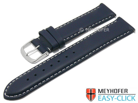 Meyhofer EASY-CLICK Uhrenarmband Amnicon 21mm dunkelblau Leder glatt helle Naht (Schließenanstoß 20 mm)