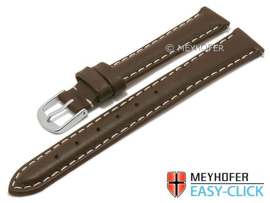 Meyhofer EASY-CLICK Uhrenarmband Amnicon 14mm dunkelbraun Leder glatt helle Naht (Schließenanstoß 12 mm)