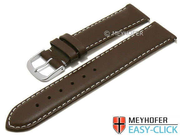 Uhrenarmband EASY-CLICK Amnicon 15mm dunkelbraun echt Leder glatt helle Kontrastnaht von MEYHOFER (Schließenbreite 14 mm)