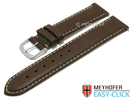 Meyhofer EASY-CLICK Uhrenarmband Amnicon 15mm dunkelbraun Leder glatt helle Naht (Schließenanstoß 14 mm)