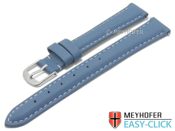 Meyhofer EASY-CLICK Uhrenarmband Amnicon 14mm hellblau Leder glatt helle Naht (Schließenanstoß 12 mm)
