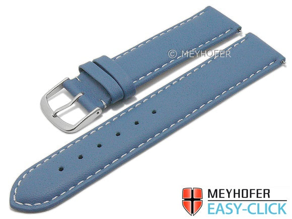 Meyhofer EASY-CLICK Uhrenarmband Amnicon 22mm hellblau Leder glatt helle Naht (Schließenanstoß 20 mm)