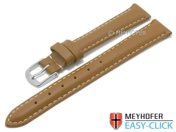 Meyhofer EASY-CLICK Uhrenarmband Amnicon 13mm hellbraun Leder glatt helle Naht (Schließenanstoß 12 mm)
