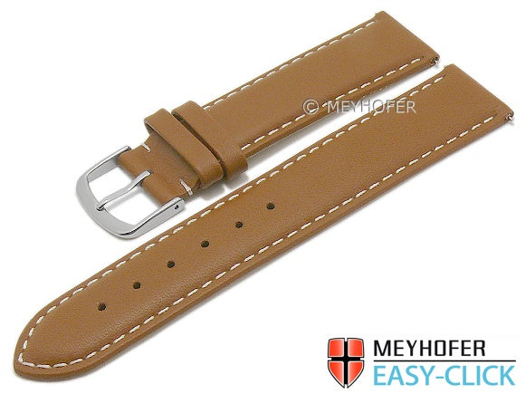 Uhrenarmband EASY-CLICK Amnicon 23mm hellbraun echt Leder glatt helle Kontrastnaht von MEYHOFER (Schließenbreite 22 mm)