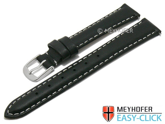Meyhofer EASY-CLICK Uhrenarmband Amnicon 14mm schwarz Leder glatt helle Naht (Schließenanstoß 12 mm)
