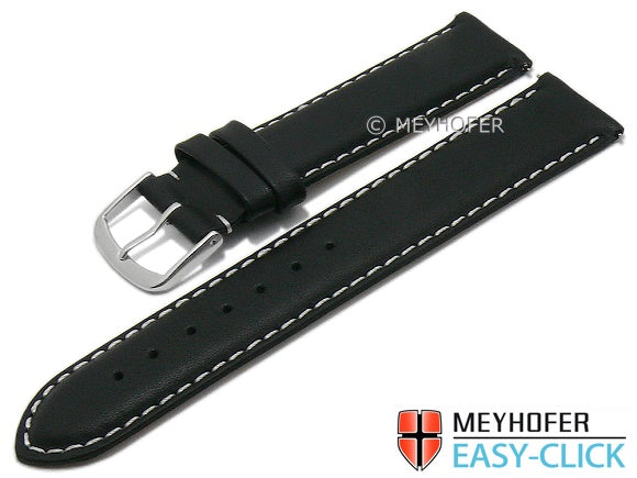 Uhrenarmband EASY-CLICK Amnicon 15mm schwarz echt Leder glatt helle Kontrastnaht von MEYHOFER (Schließenbreite 14 mm)