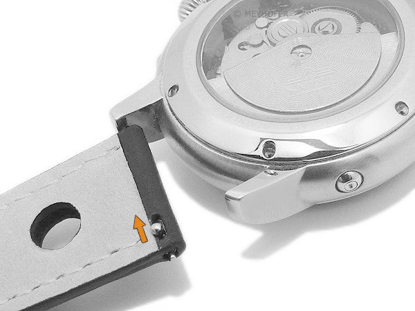 Meyhofer EASY-CLICK Uhrenarmband Castletown 18mm schwarz Leder Racing-Look helle Naht (Schließenanstoß 16 mm)