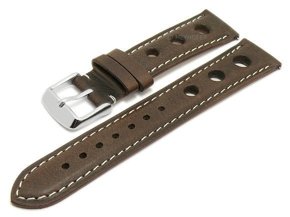 Meyhofer EASY-CLICK Uhrenarmband Castletown 18mm dunkelbraun Leder Racing-Look helle Naht (Schließenanstoß 16 mm)