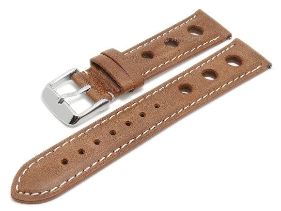Meyhofer EASY-CLICK Uhrenarmband Castletown 24mm hellbraun Leder Racing-Look helle Naht (Schließenanstoß 22 mm)