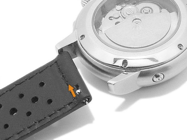 Meyhofer EASY-CLICK Uhrenarmband Alton Classic 20mm schwarz Leder Racing-Look abgenäht (Schließenanstoß 20 mm)