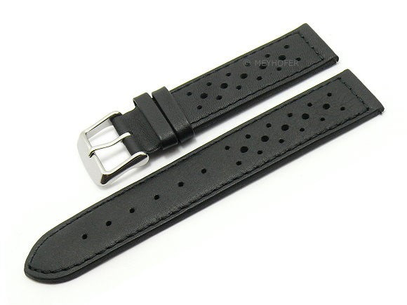 Meyhofer EASY-CLICK Uhrenarmband Alton Classic 20mm schwarz Leder Racing-Look abgenäht (Schließenanstoß 20 mm)