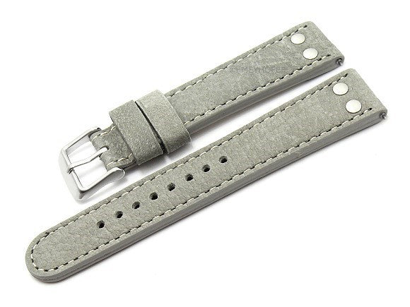 Meyhofer EASY-CLICK Uhrenarmband Tarragona 20mm grau Büffelleder Aviator-Look helle Naht (Schließenanstoß 18 mm)