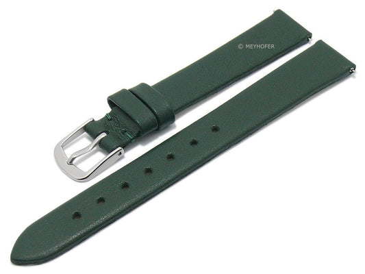 Meyhofer EASY-CLICK Uhrenarmband Natal 12mm dunkelgrün Leder glatt ohne Naht (Schließenanstoß 10 mm)