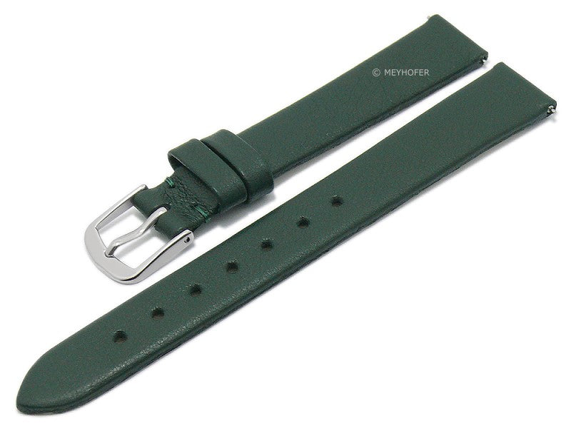 Meyhofer EASY-CLICK Uhrenarmband Natal 12mm dunkelgrün Leder glatt ohne Naht (Schließenanstoß 10 mm)