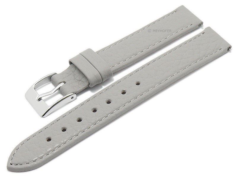 Uhrenarmband EASY-CLICK Trinidad 14mm hellgrau echt Leder genarbt matt abgenäht von MEYHOFER (Schließenbreite 14 mm)