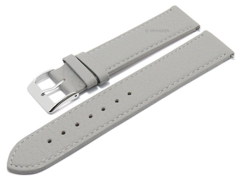 Uhrenarmband EASY-CLICK Trinidad 20mm hellgrau echt Leder genarbt matt abgenäht von MEYHOFER (Schließenbreite 20 mm)