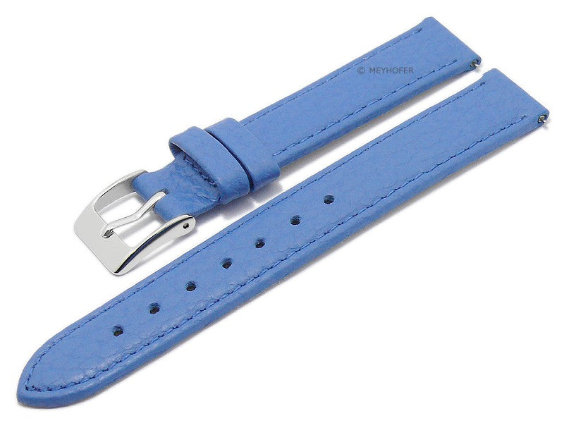 Uhrenarmband EASY-CLICK Trinidad 12mm mittelblau echt Leder genarbt matt abgenäht von MEYHOFER (Schließenbreite 12 mm)