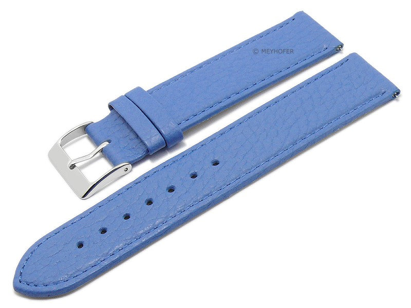 Uhrenarmband EASY-CLICK Trinidad 20mm mittelblau echt Leder genarbt matt abgenäht von MEYHOFER (Schließenbreite 20 mm)