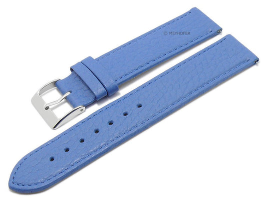 Uhrenarmband EASY-CLICK Trinidad 20mm mittelblau echt Leder genarbt matt abgenäht von MEYHOFER (Schließenbreite 20 mm)